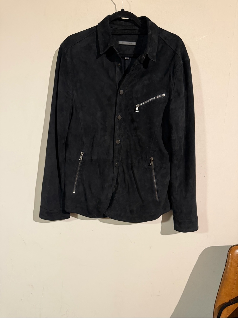 John Varvatos goat suede Black Suede Zip-Front Men's Jacket